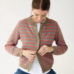 Cárdigan arena con relieve multicolor para mujer