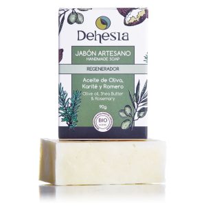 Jabón Artesano Regenerante BIO con Oliva, Romero y Karité, 90g. Dehesia
